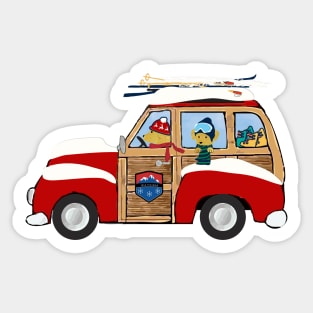 Preppy Woody Cute Golden Retrievers - Ski Vacation Sticker